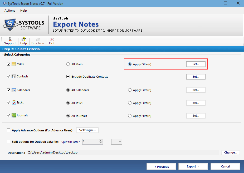 Filter data